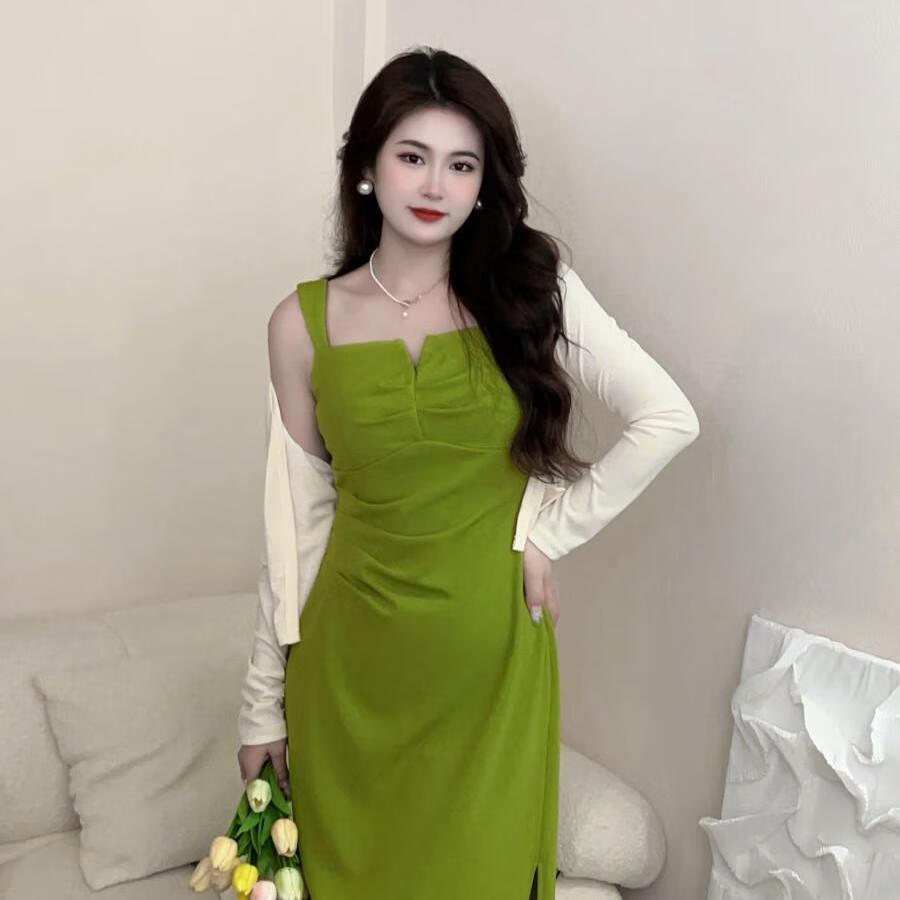 绿色吊带裙 杏色外衫 【显瘦两件 m 90-100