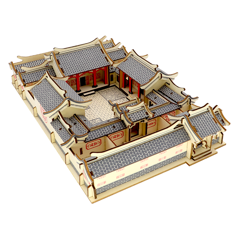 举名木质立体拼图3d拼装模型古建筑四合院儿童益智玩具手工diy积木 LC四合院