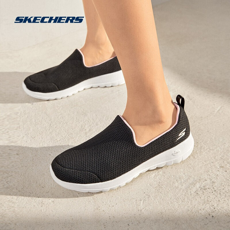 斯凯奇Skechers一脚套透气休闲健步鞋124091 黑色/粉红色BKPK 38