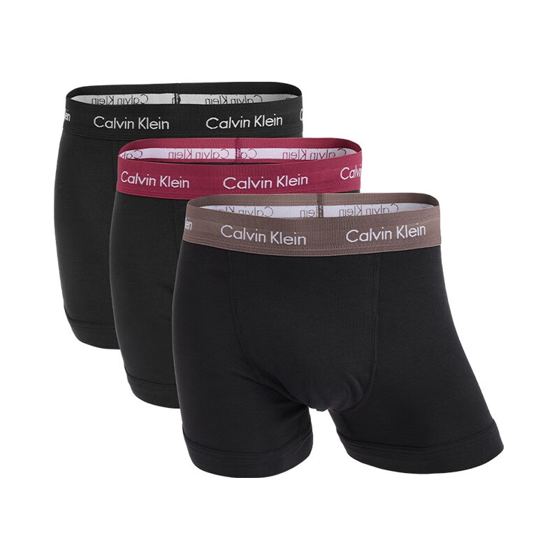 calvin kleinck内裤男 品牌logo亲肤弹力透气平角内裤三条装礼物 混色