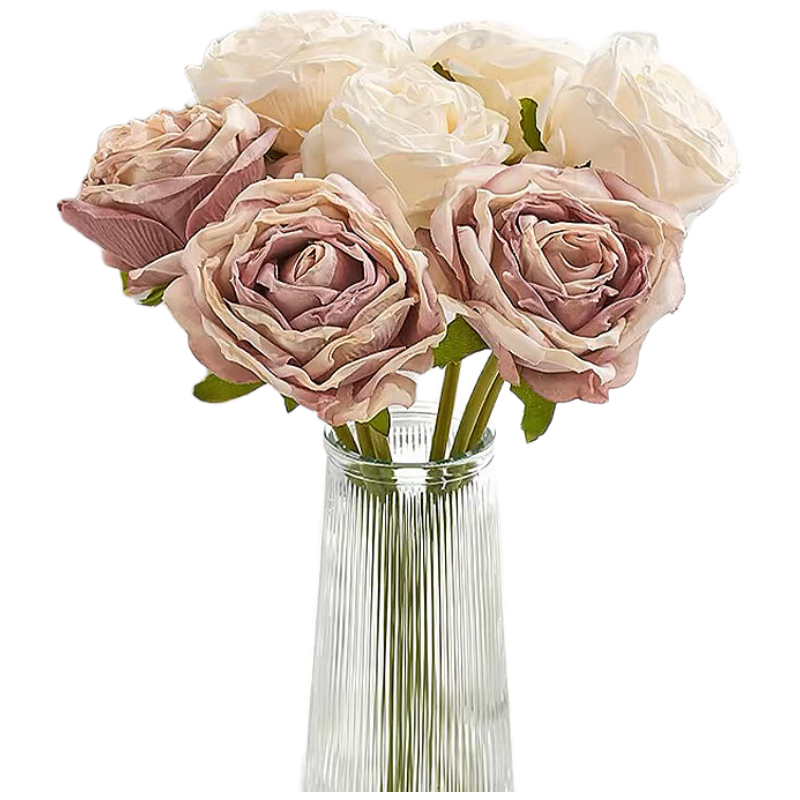 盛世泰堡玫瑰花束仿真花假花桌面裝飾插花花藝白玫瑰紫色玫瑰 7支裝