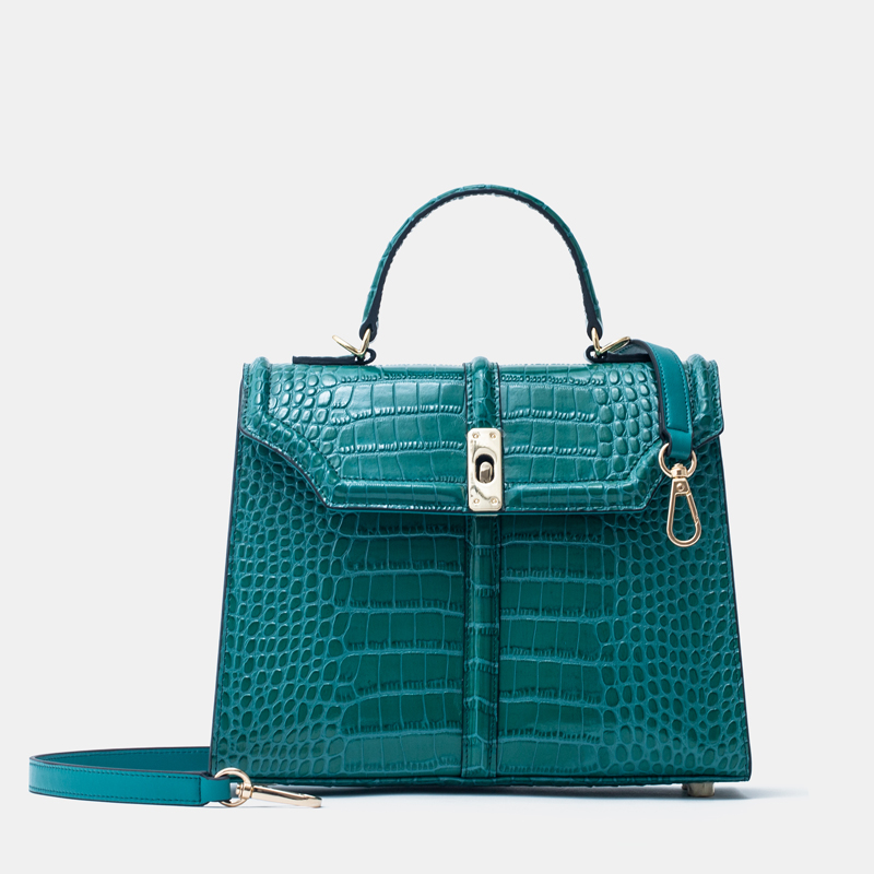 sheridan喜来登新款凯莉女包 鳄鱼纹压花设计手提包 nl200336 青色