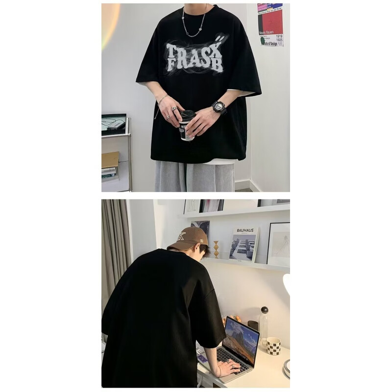 纤晟伊【精选厂家】美式短袖男夏季高街潮牌潮流t恤oversize感痞帅炸街 白色 4XL