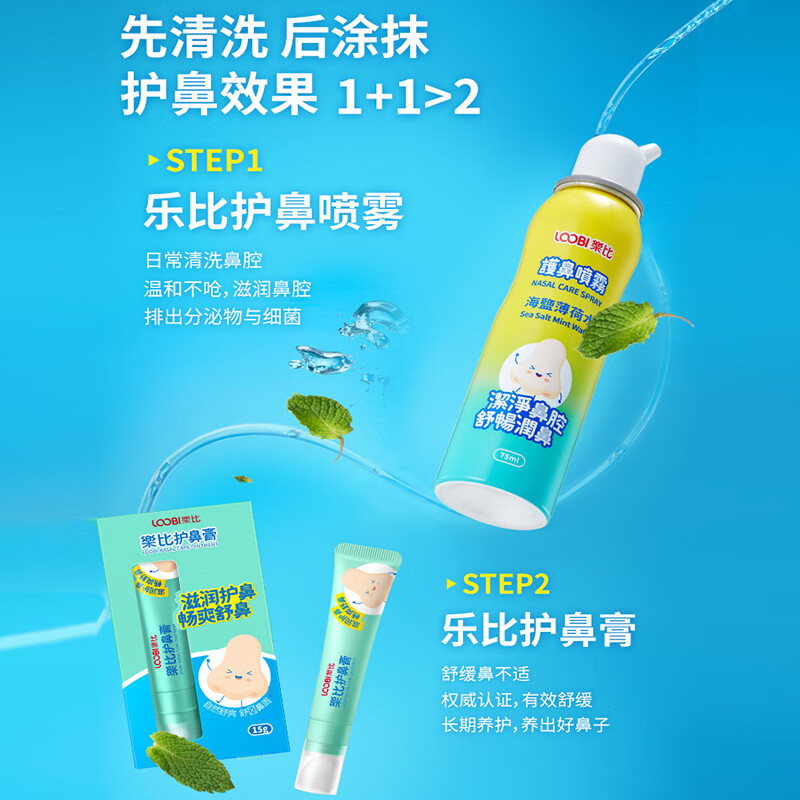 乐比（LOOBI）韩国进口海盐薄荷洗鼻腔喷雾洗鼻器成人儿童通用生理盐水洗鼻剂 护鼻喷雾75ml