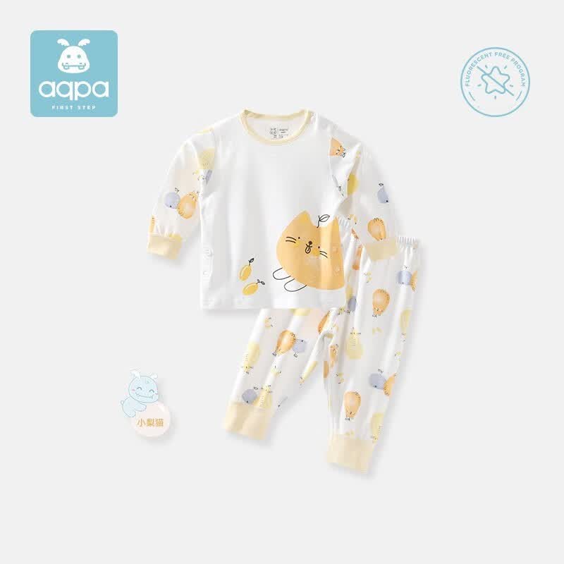 aqpa【8色可选】婴儿内衣套装纯棉衣服秋冬男女宝宝睡衣儿童秋衣秋裤 白底梨猫 90cm使用感如何?