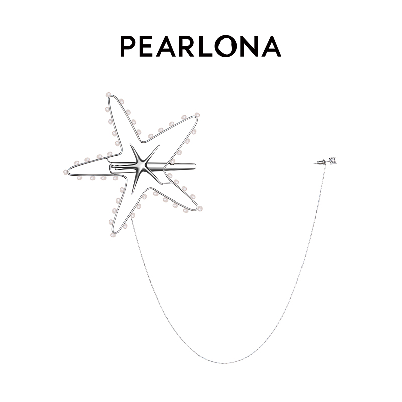 PEARLONA超大海星发夹耳环一体式新款巴洛克小众珍珠头饰