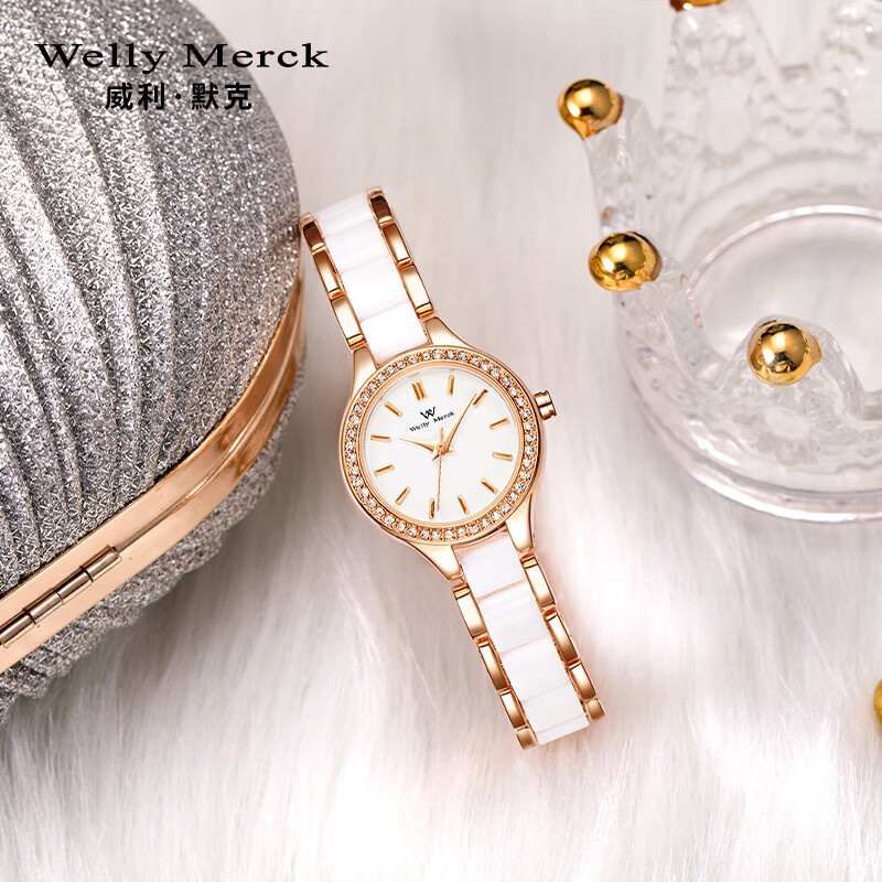 welly merck威利默克女士手表wm-114l.2 玫瑰金白面