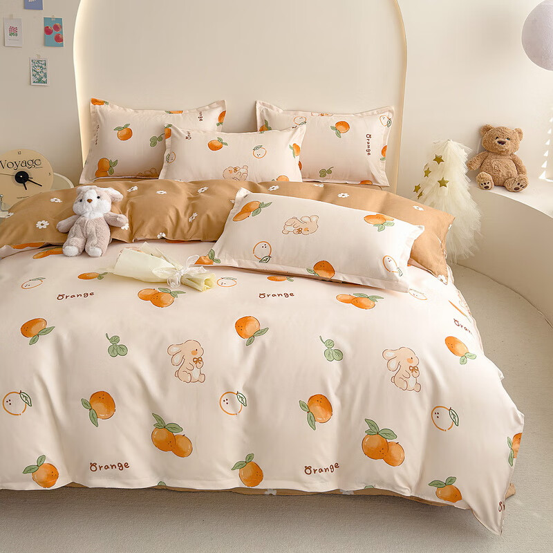 多兰诗（Duolanshi）春夏磨毛四件套 斜纹印花卡通套件被套床单宿舍四季床上四件套 大吉大利 1.8米 床笠款 /被套200*230 四件套