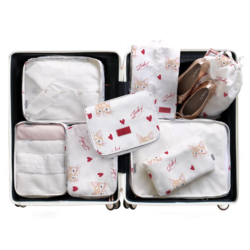 EACHY旅行收纳袋行李收纳包套装便携衣服行李箱衣物内衣整理包分装袋子 全尺寸10件套-慕斯猫