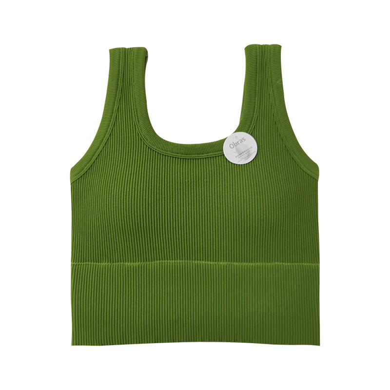 obras纯色大方领背心女夏季外穿一体杯文胸无缝裹胸打底抹胸内衣 绿色