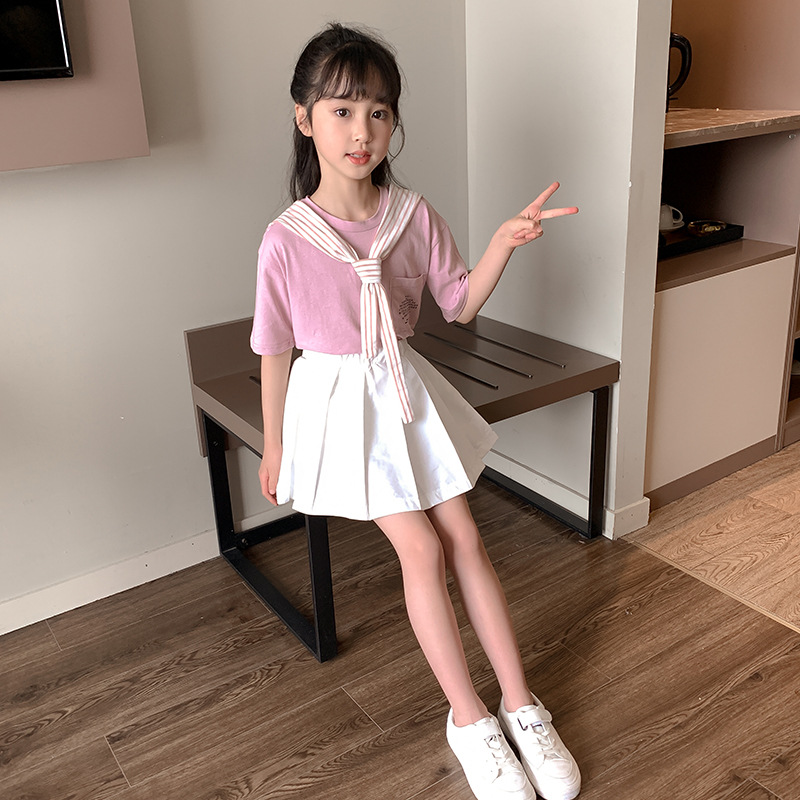 川孩女童套装2021年夏季新款网红洋气jk儿童夏装学院风大童两件套裙子