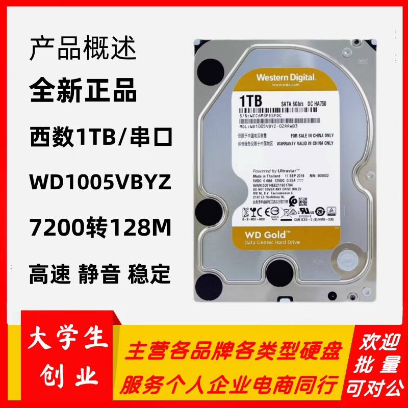 西部数据全新正品1T金盘WD1005VBYZ磁盘阵列存储NAS服务器监控台式硬盘 1TB WD1005VBYZ