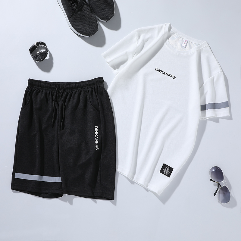 温乐顿运动套装男夏季新款跑步健身服两件套训练足球服速干篮球运动服 白色 XL
