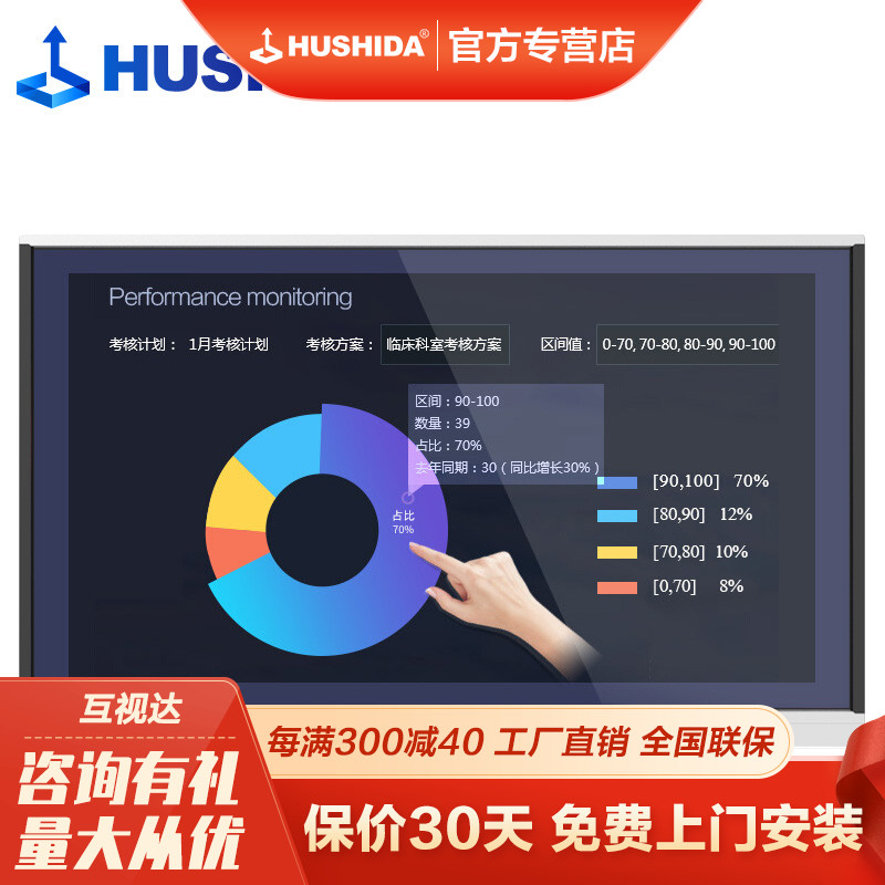 互视达（HUSHIDA）教学一体机会议平板电视触摸电子白板壁挂广告机商业显示器4K双系统D1系列 55英寸 Android+I5/8G/256G双系统