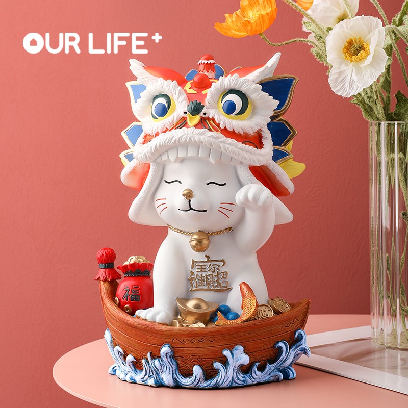 歐萊家招財(cái)貓擺件前臺(tái)招財(cái)吉祥物客廳裝飾喬遷新居賀禮朋友開店開業(yè)禮物 犇 YZ3696B招財(cái)進(jìn)寶貓【禮盒】