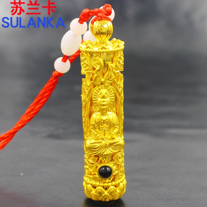 苏兰卡黄铜镀金项坠复古观音吊坠男款霸气圆柱潮人镀沙金菩萨吊坠送男友 带绳子 颜色随机