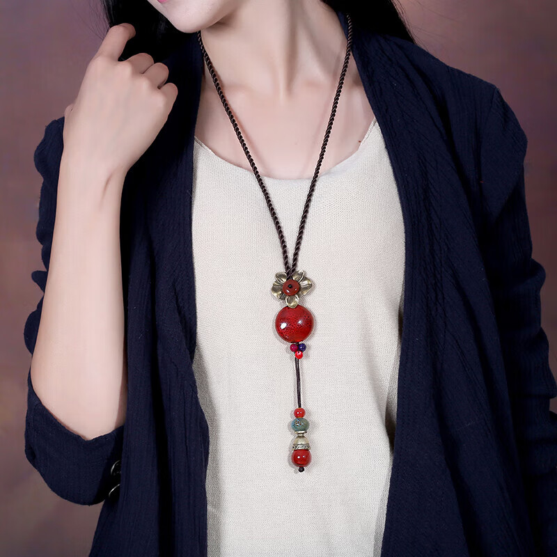 佩曼  水晶玛瑙毛衣链长款复古项链女百搭配饰挂饰吊坠简约链子装饰品