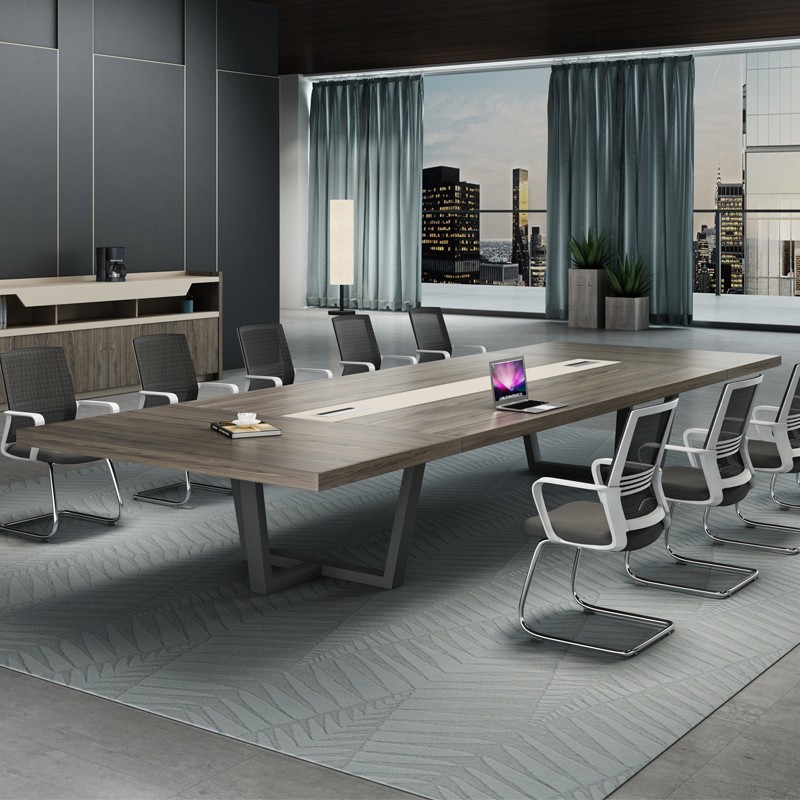 桌大型广州办公家具长桌椅组合简约现代创意钢架10人极简工业风洽谈桌