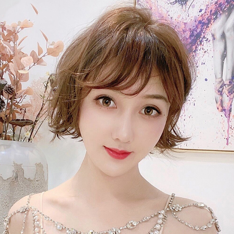 短发卷发假发女空气刘海微卷烫发全真发蓬松自然日系短卷发全头套