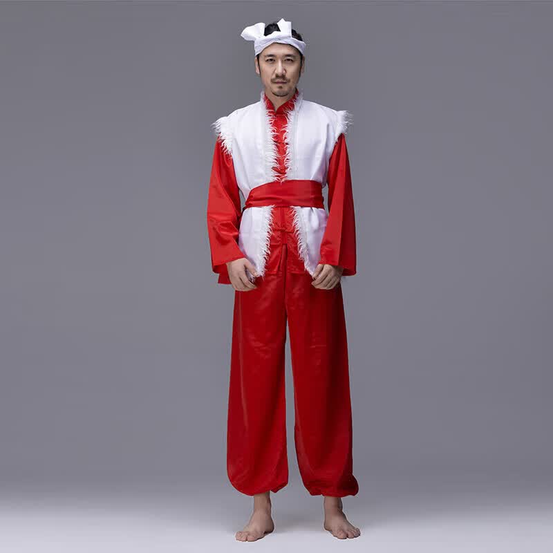 哲汉男款扭秧歌服装陕北民族风传统安塞腰鼓成人陕西男士表演服锣鼓服