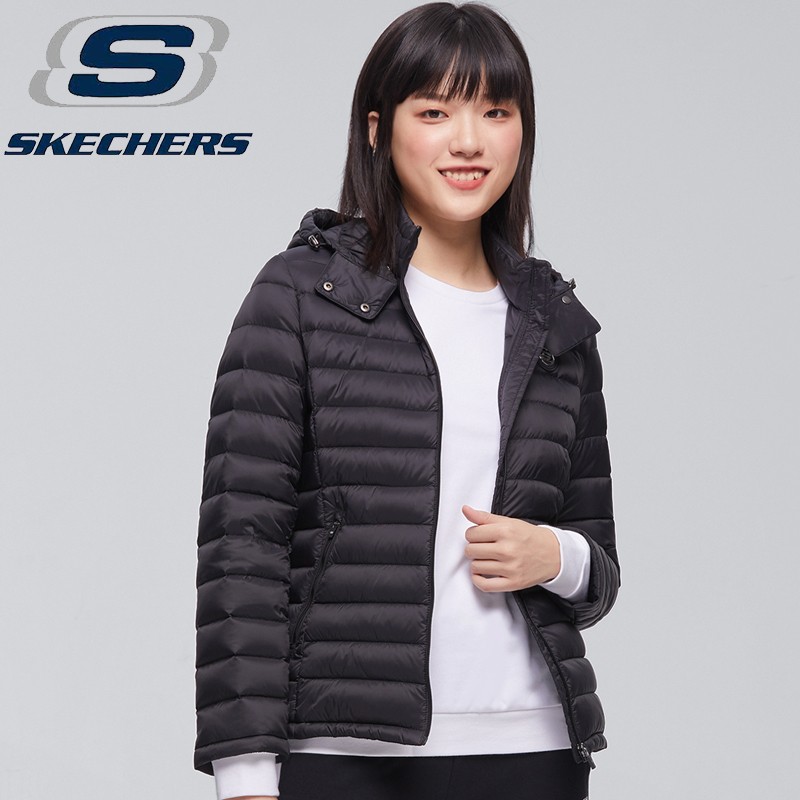 Skechers斯凯奇羽绒服女装秋冬款轻盈收腰保暖羽绒外套L419W09133 深黑色 M