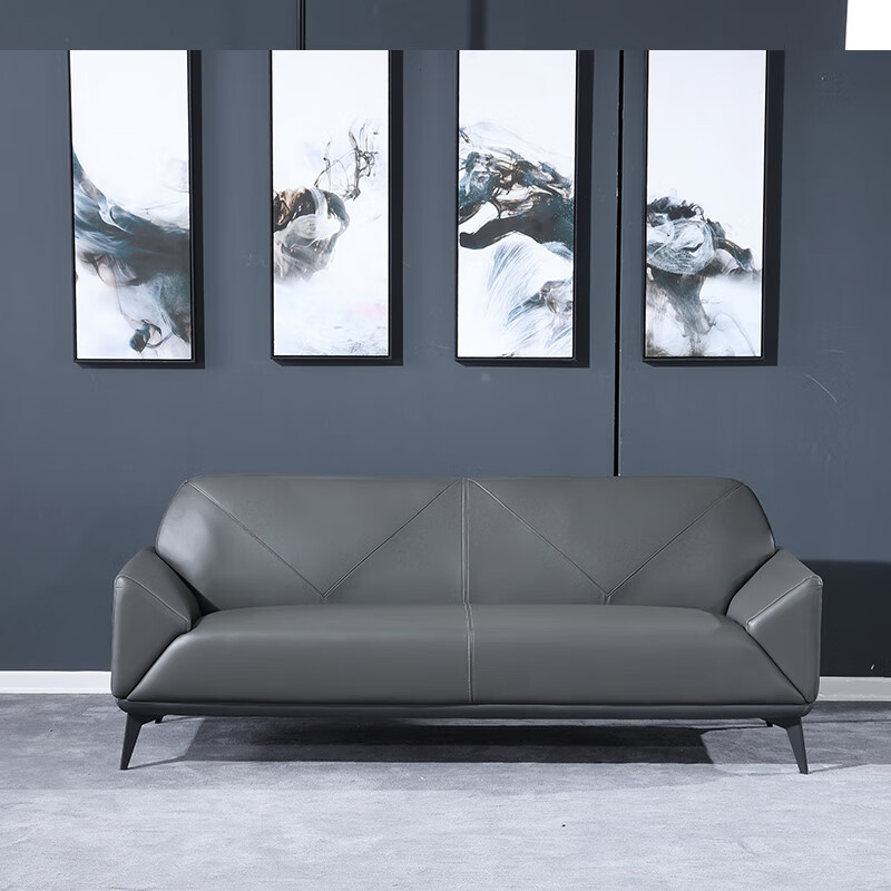梦麦斯 商务沙发现代简约皮质沙发接待室休闲会客三人位沙发