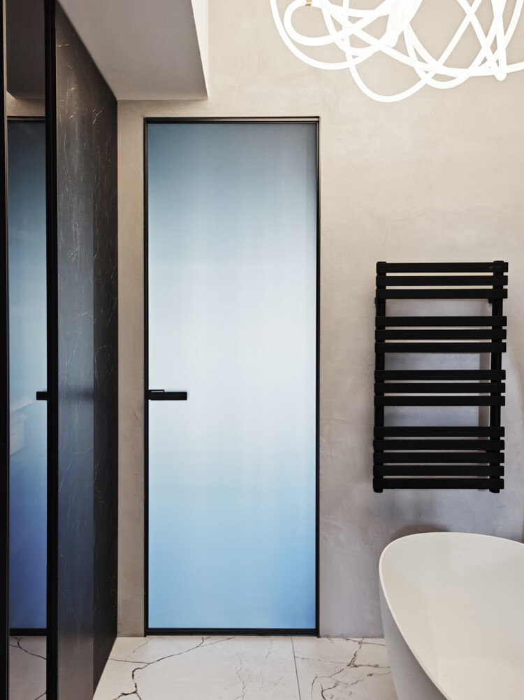 奔新农网红极窄卫生间门灰油砂长虹玻璃门平开钛镁合金窄边浴室门厕所