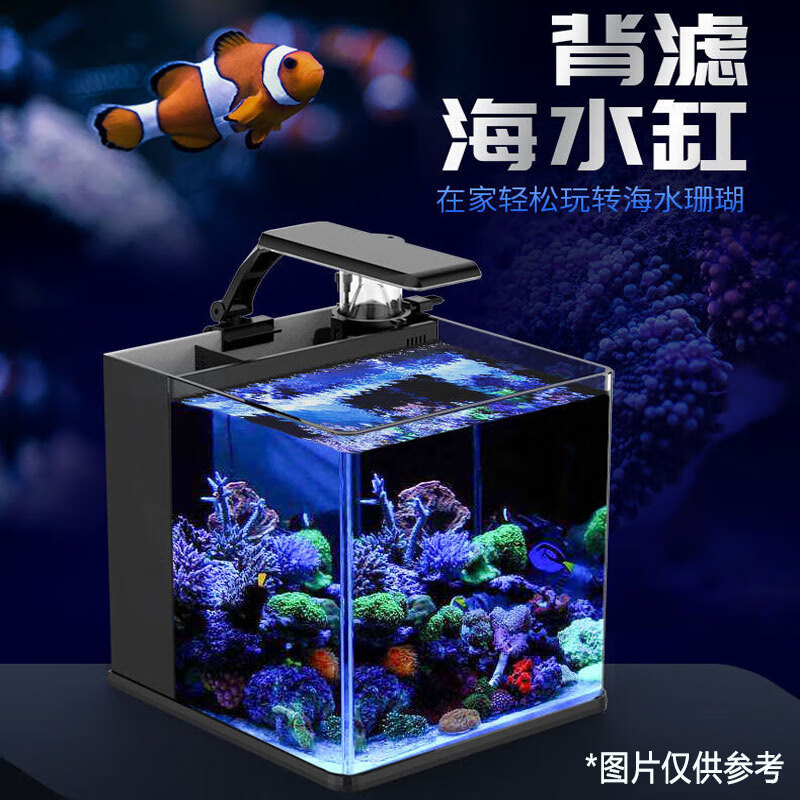 鱼麒麟背滤过滤卧室客厅家用淡海水通用玻璃鱼缸珊瑚小丑鱼水族箱30cm