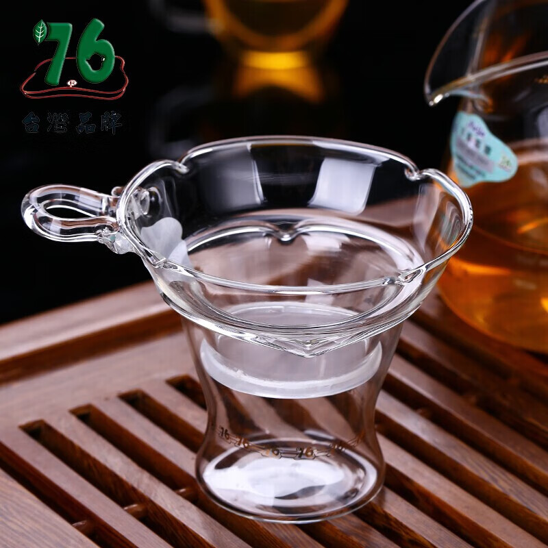 76茶业台湾玻璃公道杯带茶漏茶滤过滤网分茶器茶隔漏斗茶具配件滤茶器 单过滤网-茶色