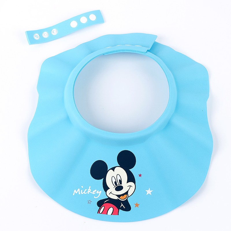 迪士尼（Disney）婴幼儿洗头帽加宽浴帽防水护耳儿童洗发帽宝宝洗澡洗头神器EVA可调节 浅蓝米奇