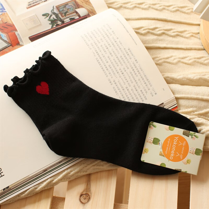 khck日本韩国女士品牌夏纯棉袜子米可爱小爱心花边短筒学院风卷边纯ck