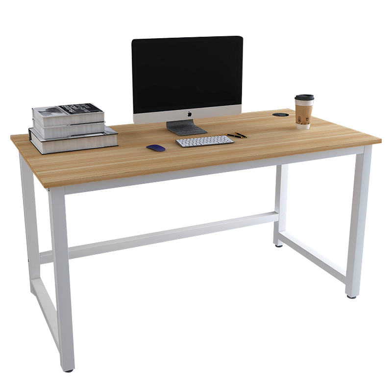 雅美乐 电脑桌书桌 台式家用办公桌子简易简约学习写字桌 浅胡桃色+白色钢架120*60CM YSZ392