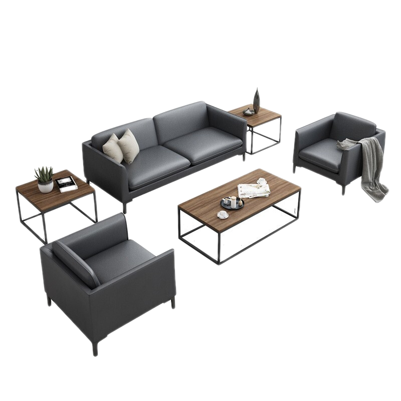 盛潇办公沙发商务接待沙发现代简约皮质办公室休闲会客沙发三人位小户型办公沙发茶几组合 深灰色 单人位(西皮)