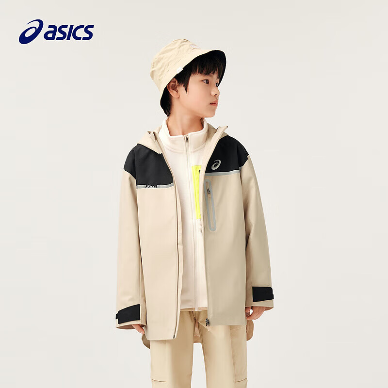 asics亚瑟士童装2025中大童冲锋衣中性款便服外套上衣微宽松版男童夹克 8858卡其 110 cm