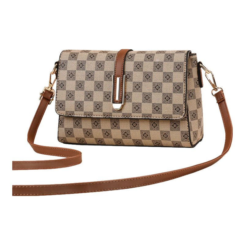 游子吟母亲节礼物送妈妈女包包2025新款时尚单肩包斜挎小包包格子小方包 浅格子配土黄色108元拍2件(合54元/件)