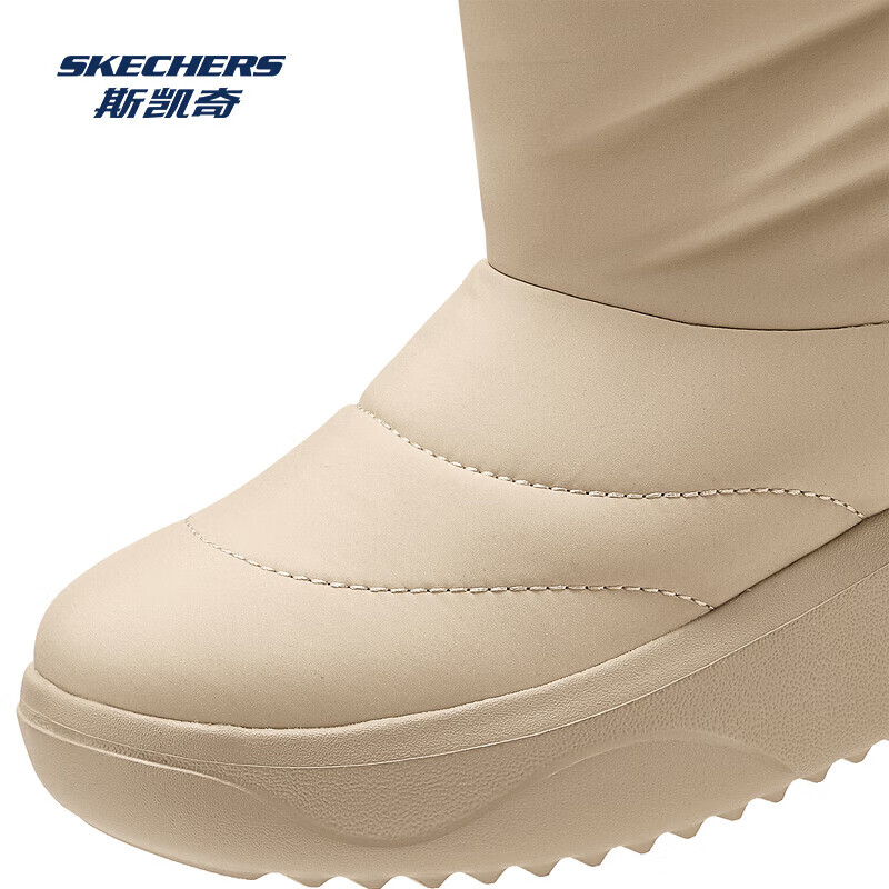 斯凯奇（Skechers）女士时尚厚底增高防滑加绒棉鞋中筒靴冬季新品耐滑保暖时尚 自然色/NAT 37