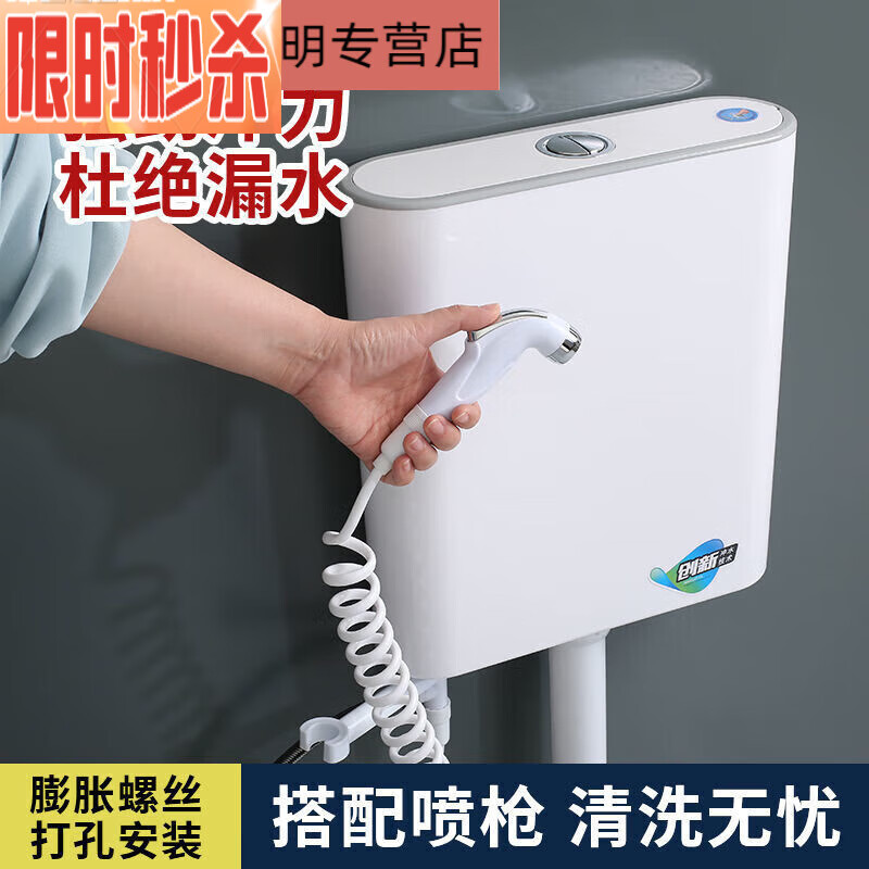 蹲便器马桶冲水箱配件套装大冲力加厚免打孔挂墙式 钻石工程款6升低压