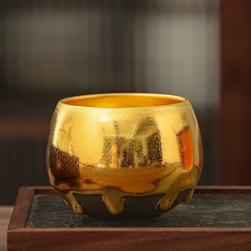 蕊融李高华大师手工建盏鎏金主人杯金油滴大号品茗杯功夫茶喝茶个人杯