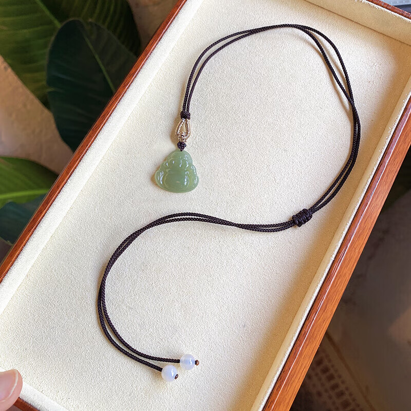 益福顺猫眼佛公吊坠和田玉佛弥勒佛手工编织玉坠项链女玉石吊坠生日