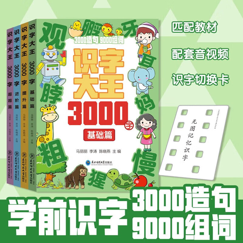 包邮 识字大王3000字【套装4册 】 识字书幼儿认字识字大王3000字幼儿园中班大班学前班宝宝早教启蒙教材学前识字儿童幼儿卡片认字书 图书