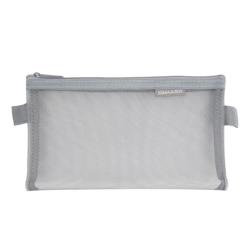 西玛(simaa)文具灰色透明网纱笔袋 简约文具盒 考试笔袋 铅笔收纳袋