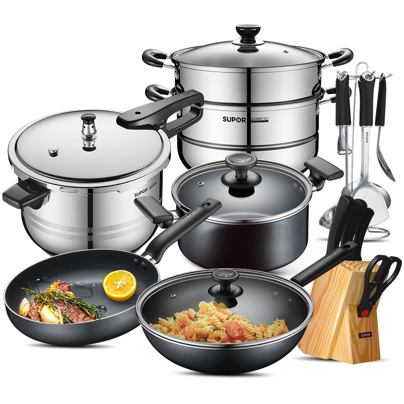 �ղ�����SUPOR�� ��ճ������ȫ�׳��߹�����װ���ú�����¯ƽ�׹������������ ������������+�׵�+�ײ��� 6����