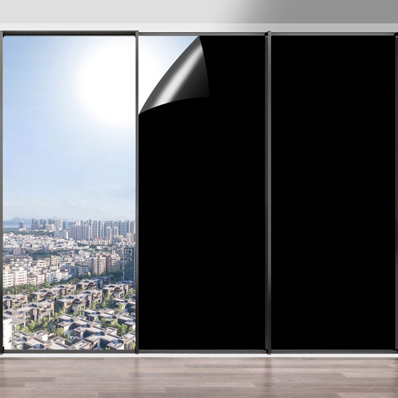 阳台挡光窗贴家用卧室遮光玻璃纸遮阳膜 全黑(全遮光,里外看都是黑色)