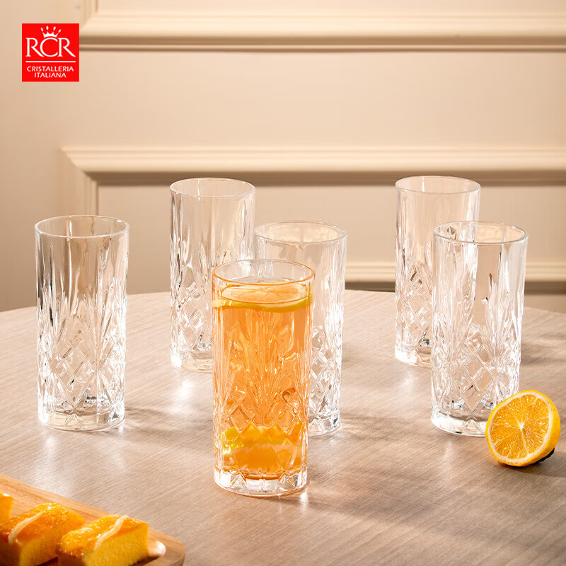 RCR进口水晶玻璃水杯喝水果汁牛奶杯泡茶杯家用套装啤酒杯乔迁礼物 【旋转杯架】旋律玻璃杯 360ml 6只