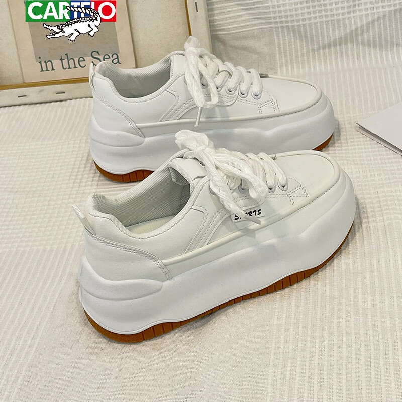 卡帝乐鳄鱼(cartelo)品牌新品女士真皮小白鞋女2024春季新品百搭内