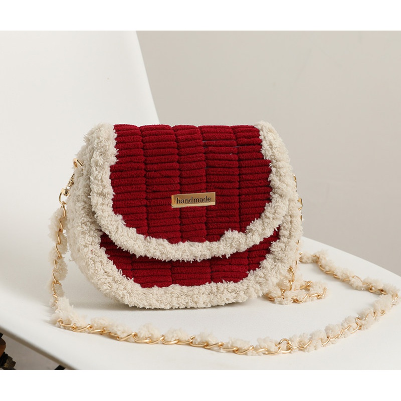 鹰姿 手工编织包包粗毛线网格手缝自制作diy材料包手织马鞍包 马鞍包