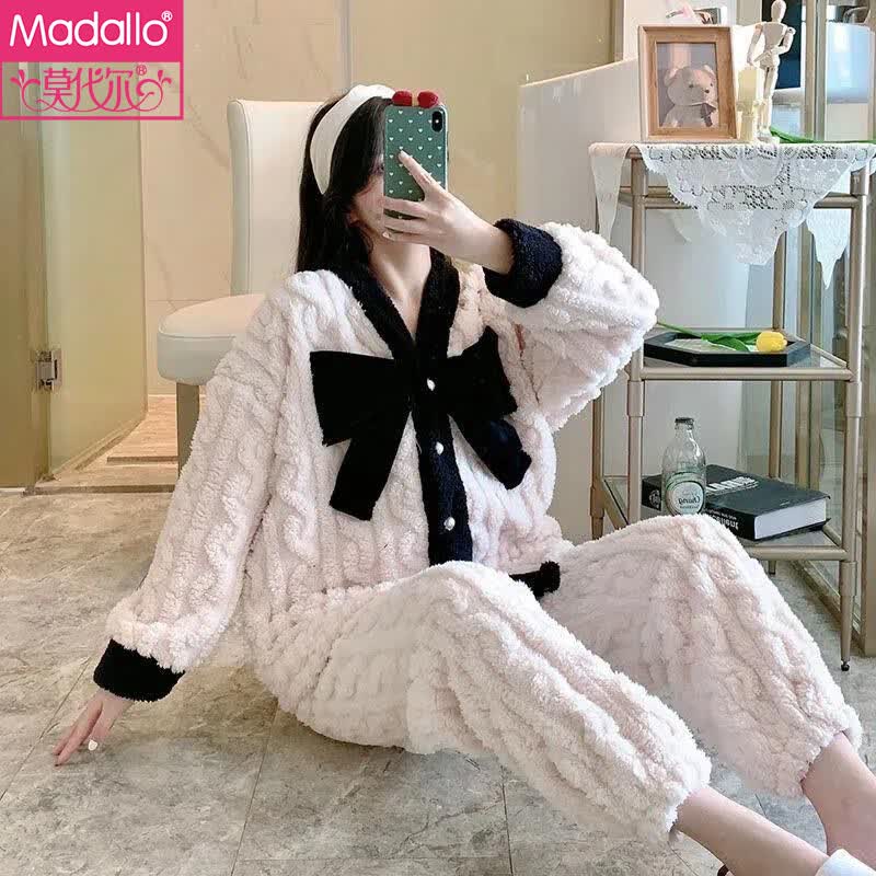 莫代尔莫代尔珊瑚绒睡衣女小香风冬季加厚加绒纯色家居服法兰绒套装XL怎么样,好用不?