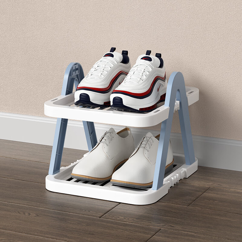 【优选】分层鞋架整理鞋柜收纳省空间寝室宿舍置物架鞋子桌面化妆 蓝色（两层）