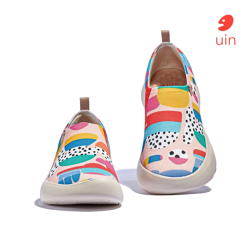 u·in彩绘旅行鞋托莱多15软底轻便舒适休闲女鞋飞织透气一脚蹬旅行鞋