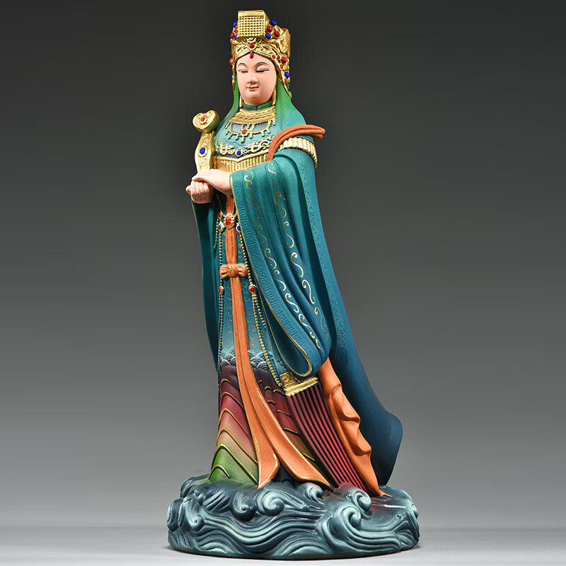 花梨彩绘木雕妈祖神像摆件雕刻天后圣母妈祖像家居店铺开业工艺品
